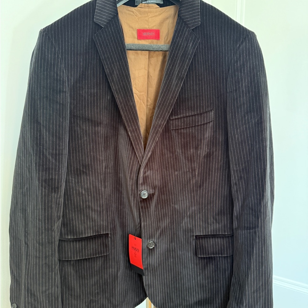 NWT Hugo Boss Velvet Men's Dark Charcoal/Black Pinstripe Blazer Sportcoat